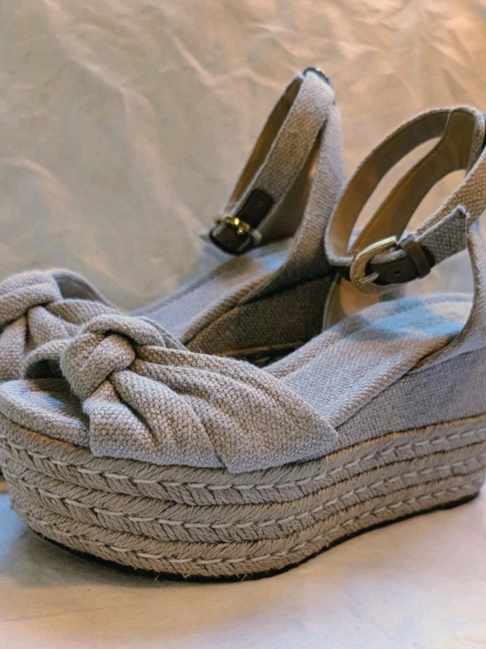 Michael Kors Maxwell Ankle Strap Sandal Espadrille Platform Women 6 Bow Beige
